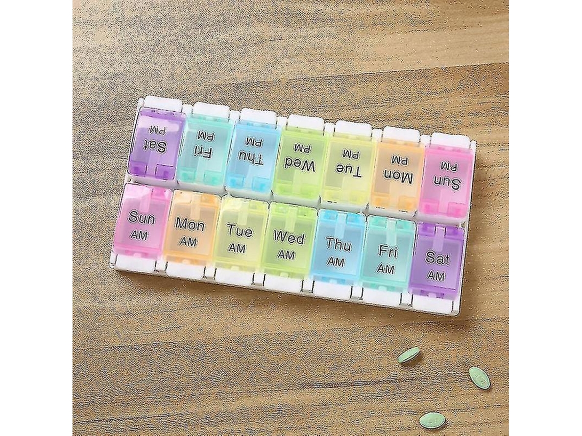 Organizador Semanal De Pastillas, 2 Filas, 14 Compartimentos, Portátil Con Tapas Transparentes.