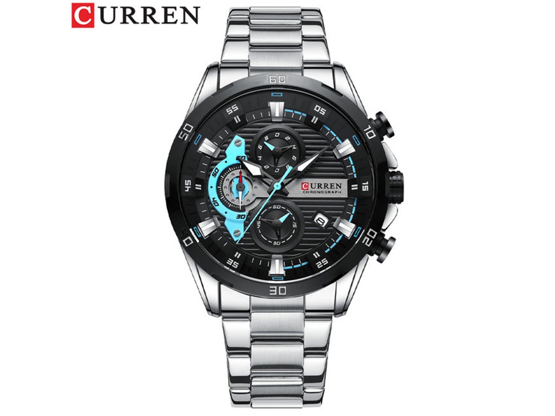 Reloj de hombre con esfera de motocicleta, 6 agujas, cuarzo, MDUG (plata y negro) | MDUG