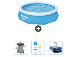 Piscina Hinchable Redonda Fast Set BESTWAY - 305 x 76 cm - Azul - Incluida Bomba - Tiras de prueba - Vela solar