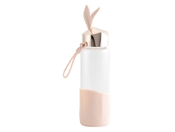 JILLIOPER Botella de Vidrio 350ml con Dibujo de Conejo de Dibujos Animados, Vaso para Beber en Casa o Oficina (Dorado Champagne)