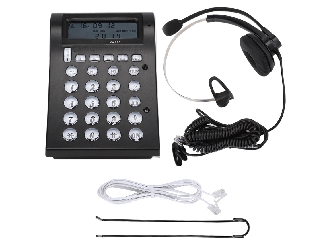 Teléfono empresarial con auriculares y pantalla LCD