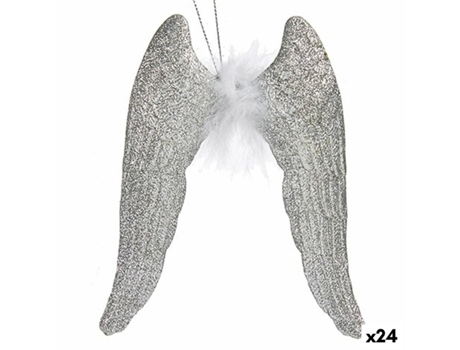 Conjunto de Adornos de Navidad KRIST Adorno Navideño Alas Ángel Plástico Plateado - 24un (2.5x12.5X15cm)