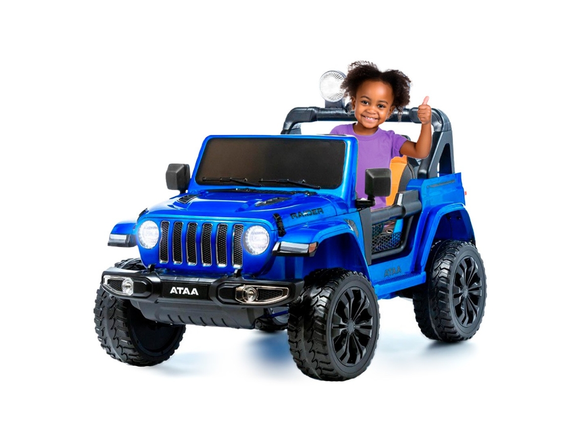 Vehículo eléctrico infantil Ataa Raider 4x4 de 12 V con cuatro motores, pintura metalizada y luces LED azules.