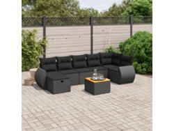 Conjunto de sofá de jardín de 8 piezas con cojines en mimbre sintético negro de DKD Home Decor