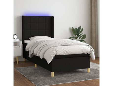 MAISON EXCLUSIVE Cama con somier con colchón y LED 90x190 cm Tela negra