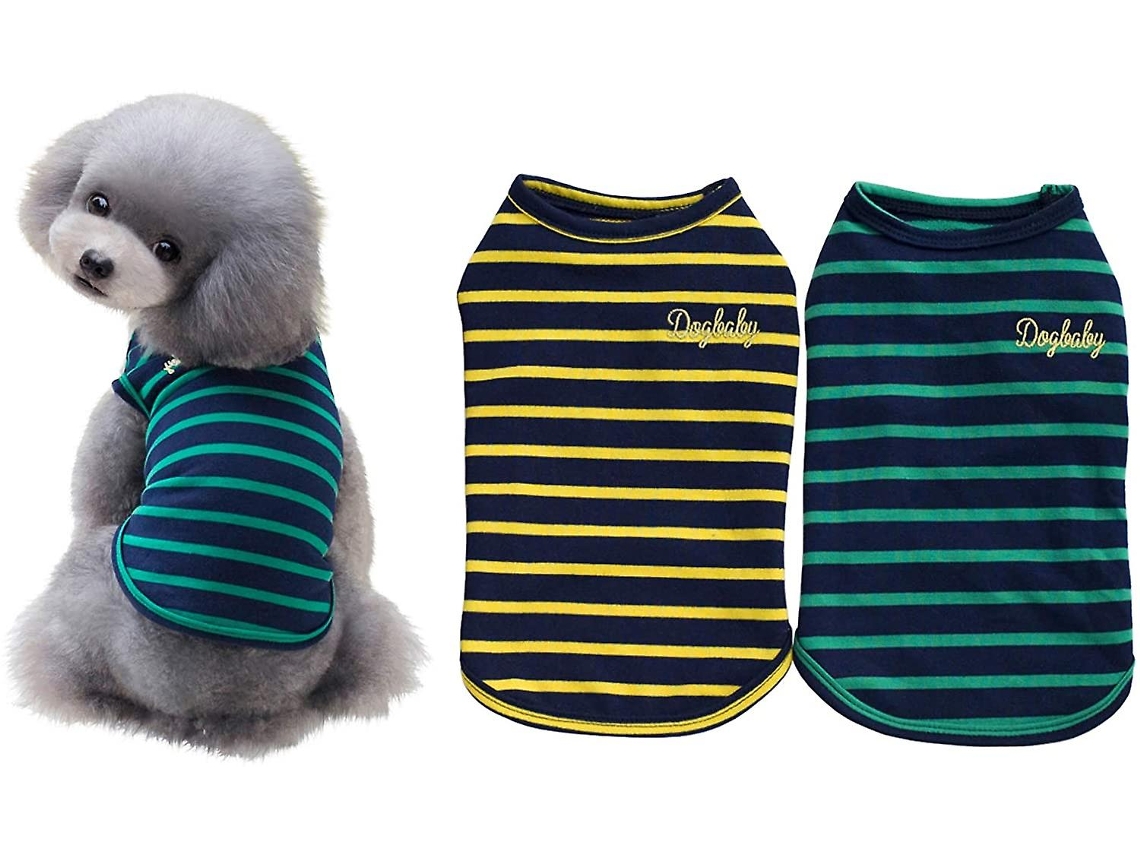2 camisetas elásticas de algodón a rayas para perros y gatos.