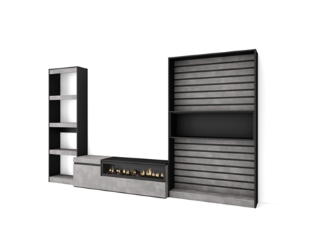 Muebles de Salón para TV 320x186x35cm Chimenea eléctrica Cemento