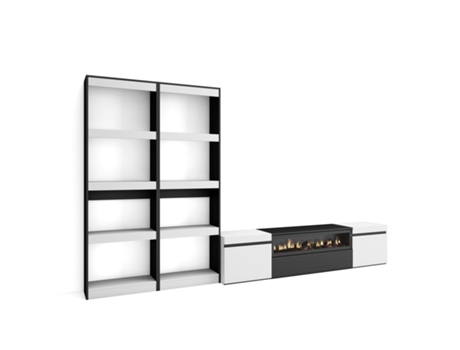 Muebles de Salón para TV 320x186x35cm Para TV hasta 80 Chimenea eléctrica Blanco y negro