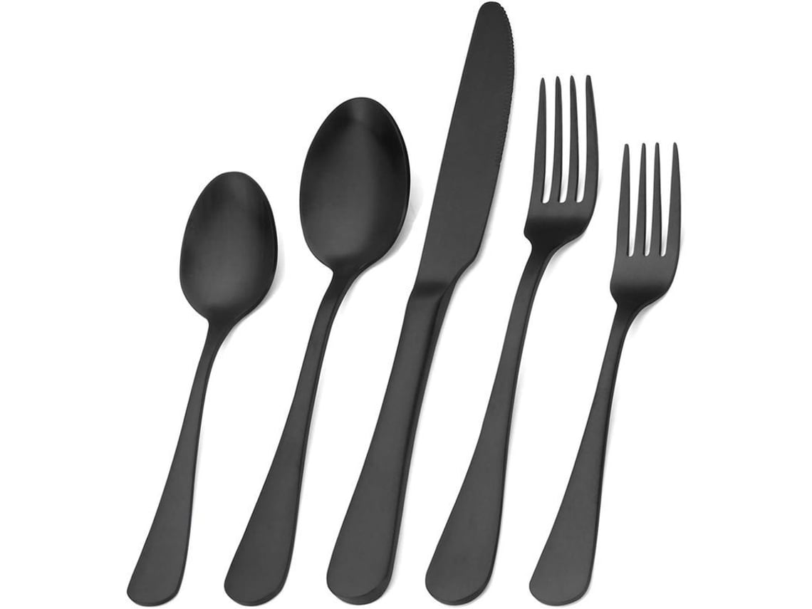 Juego de cubiertos Rebe de acero inoxidable con 5 piezas, utensilios de cocina, aptos para lavavajillas, para el hogar y restaurantes, color negro.