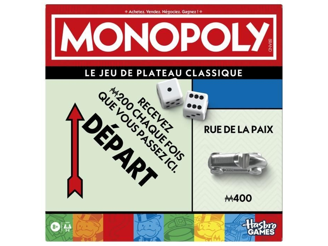 Monopoly Classic - Juego de mesa con caja de almacenamiento y peones grandes, de 2 a 6 jugadores, versión FR, a partir de 8 años