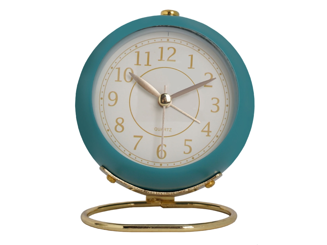 Reloj de metal de estilo europeo 2026, reloj infantil silencioso con alarma, movimiento de cuarzo azul oscuro para sala de estar y dormitorio.
