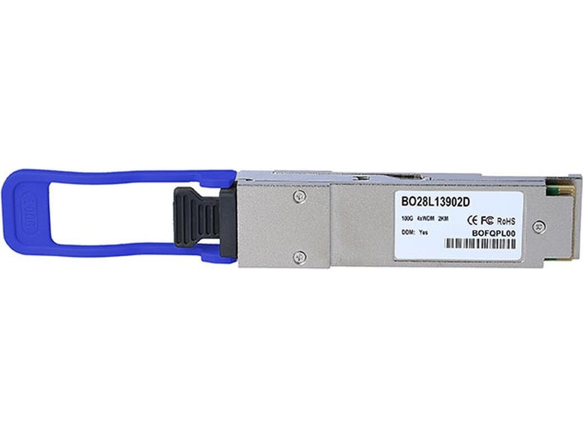 Transceptor Huawei 02311mnm Qsfp28 compatible, conector MPO/MTP, 100 GbBase Psm4, fibra monomodo, 4 x WDM, 2 km, 0 °C/70 °C, Blueoptics