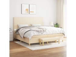 Cama Box Spring Con Colchón Tela Color Crema 200x200 Cm