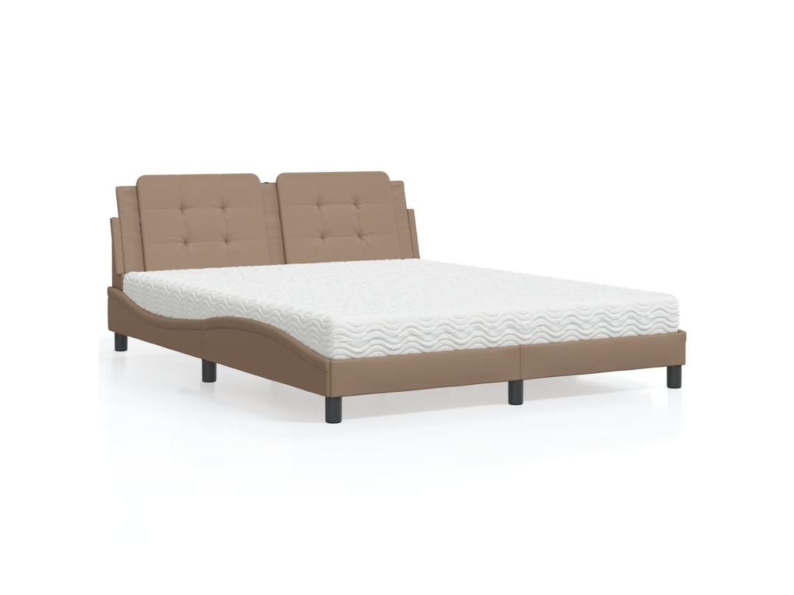 Cama Con Colchón Cuero Sintético Capuchino 160x200 Cm