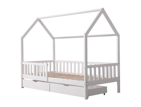Juego De Cama Infantil De Hogar Con Cabecero Y Cajones Contorno Y Almacenaje - Cama Y Cajones Blancos - Madera De Pino - Cama Infantil Anticaídas O...