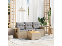 Conjunto de sofá de jardín de 4 piezas con cojines en mimbre beige mixto de DKD Home Decor
