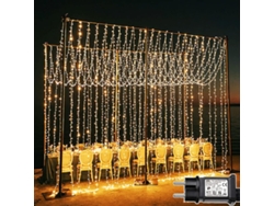 Varal De Luzes Para Casamento 6m X 3m Com 600 Leds, Transformador, Timer, 8 Modos, À Prova D'água, Branco Quente