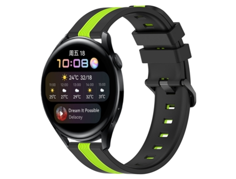 Correa de reloj inteligente para Huawei Watch 3 22 mm Correa de reloj de silicona vertical bicolor (negro + verde lima)