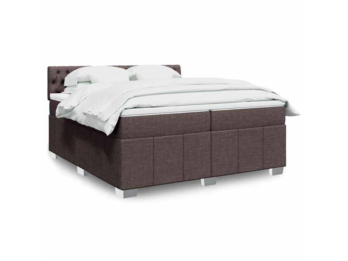 Cama Box Spring Con Colchón Tela Marrón Oscuro 200x200 Cm