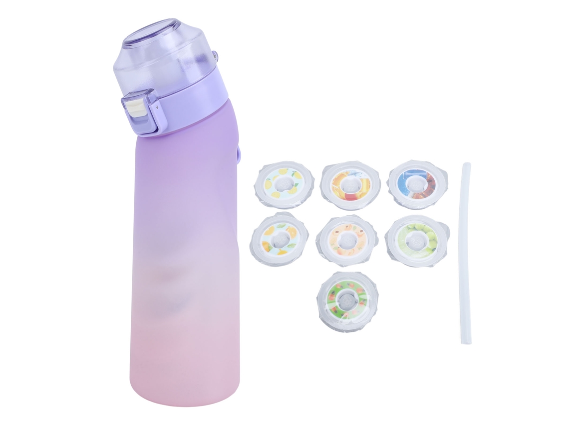 Vaso De Agua Deportivo De 650 Ml De Silicona Pp Con 7 Anillos De Sabor, Degradado Morado.