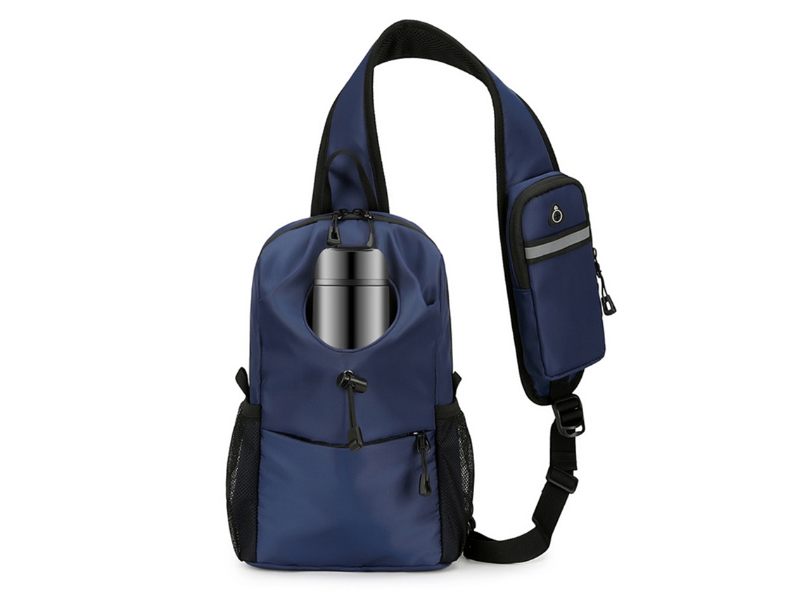 Mochila bandolera ligera e impermeable con múltiples bolsillos.
