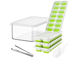Juego De 4 Bandejas De Plástico Para Cubitos De Hielo Con Tapa, Caja Para Hielo, Pinzas Y Espátulas (verde)
