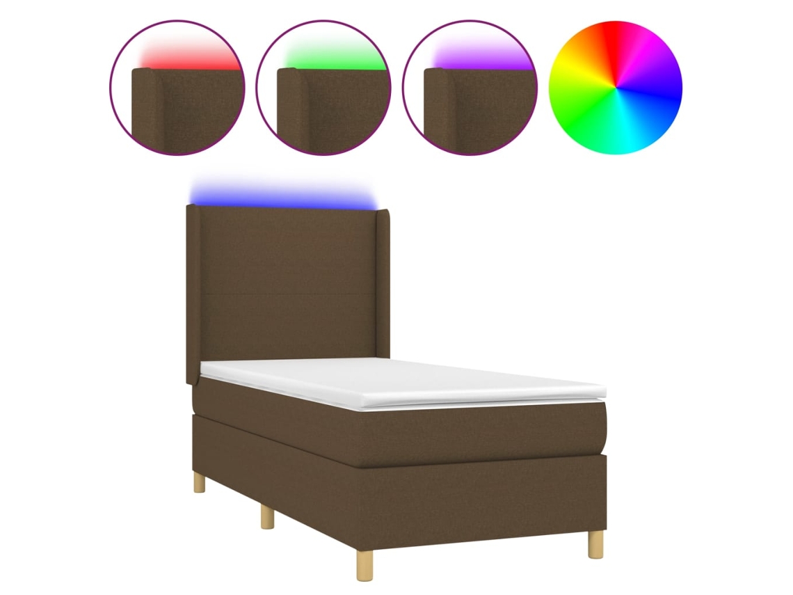 Maison Exclusive - Cama Box Spring Colchón Luces Led Tela Marrón Oscuro 100x200cm