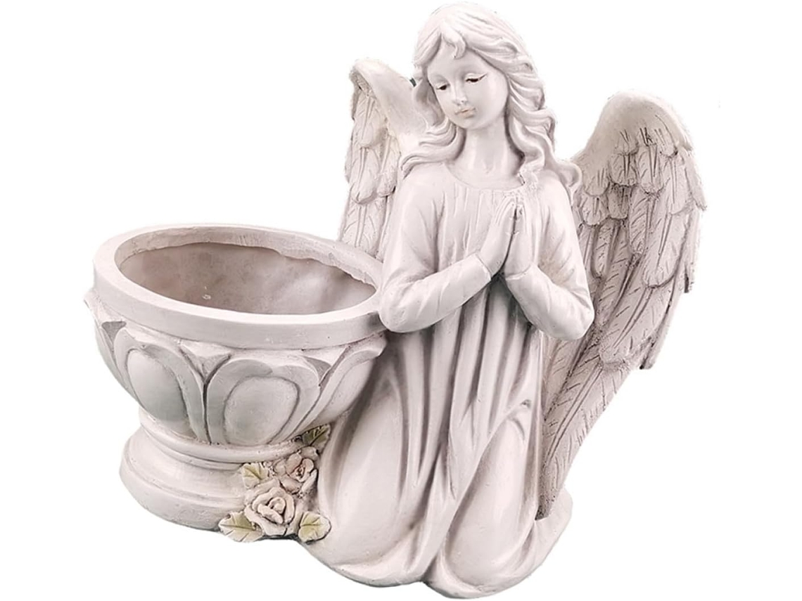 Maceta Creativa De Resina Blanca Con Motivo Decorativo, Finamente Elaborada, Irrompible, Para Decoración De Jardín Y