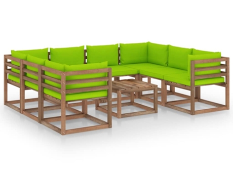 vidaXL Juego de muebles de jardín 9 piezas con cojines verde brillante