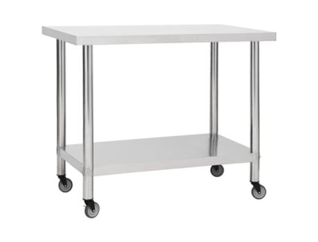 vidaXL Mesa de trabajo para cocina con ruedas acero inox 100x45x85 cm