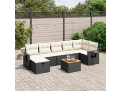 Conjunto de 8 sofás de jardín con cojines de mimbre sintético negro, Dkd Home Decor