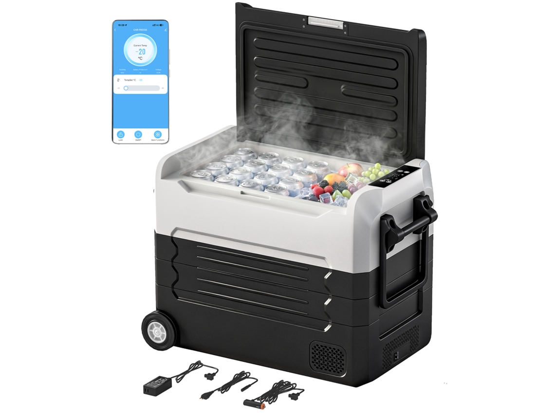 Refrigerador con compresor de 50 litros, -20 °C, doble zona, protección LED mediante aplicación, batería