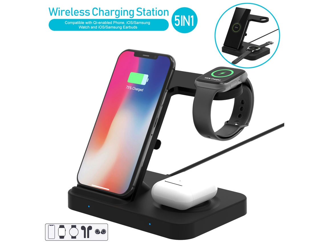 Cargador Inalámbrico 5 En 1 Estación De Carga Rápida 15w Para Dispositivos Teléfonos Reloj Audífonos
