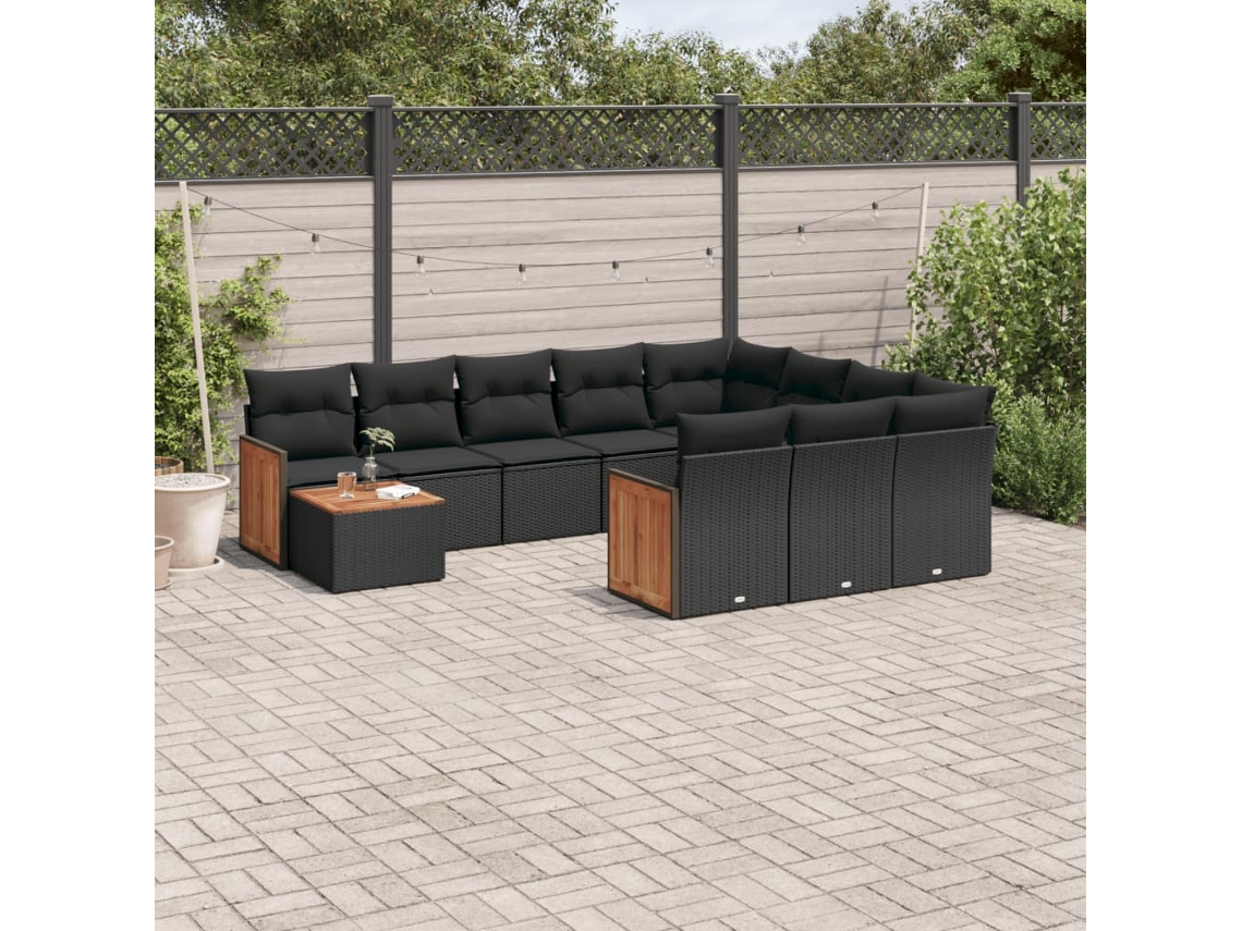 Conjunto de sofá de jardín de 11 piezas con cojines de mimbre sintético negro de DKD Home Decor