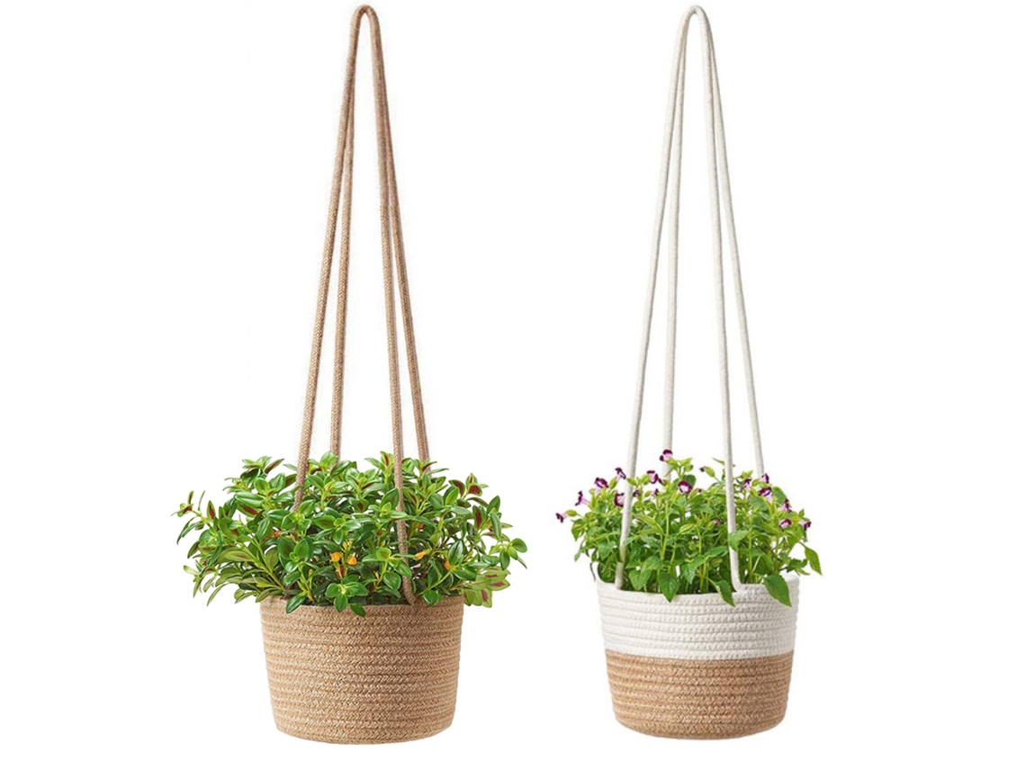 cestas tejidas para plantas, decoración de pared colgante