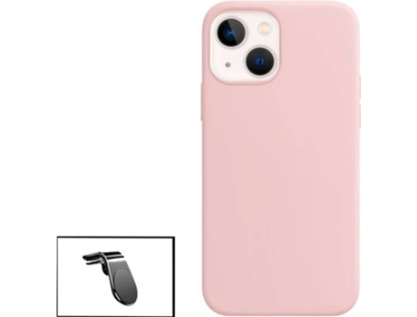 Kit Soporte Magnético L Safe Driving Coche y Funda Silicona Liquida Apple iPhone 13 Mini PHONECARE Rosa