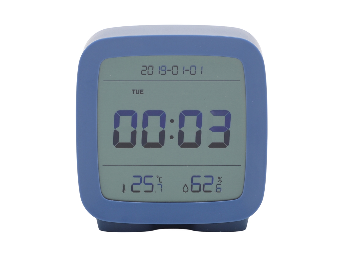 Rebe - Pequeno relógio digital inteligente com bateria, visor de temperatura e umidade, fácil configuração com aplicativo.