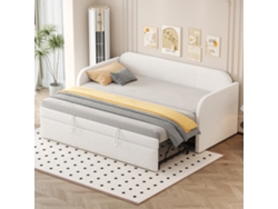 Sofá cama extensible 90/180/190 cm con rayas verticales, con somier de láminas, multifuncional beige Mobrio