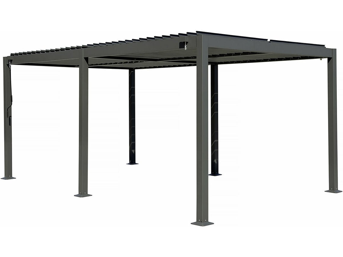 Pérgola bioclimática de aluminio Kensington de 3 x 5 m, color gris - Habitat Et Jardin