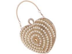 Elegante Bolso De Mano De Noche Con Forma De Corazón Y Pedrería, De Poliéster De Lujo Y Metal.