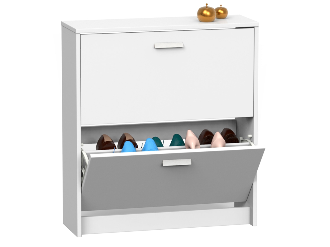 Zapatero Entrada Recibidor, Mueble Auxiliar Estrecho Zapatos, 2 Puertas, Madera 82x74x25 Cm Briebe Nova Blanco