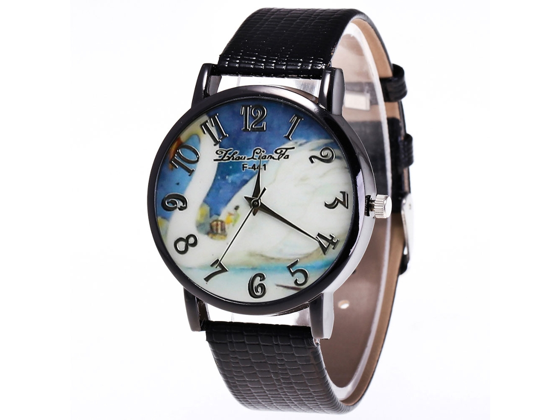 Reloj De Cuarzo Unisex Con Correa De Cuero Pu Y Patrón Animal Dial Numérico Negro Zhoulianfa