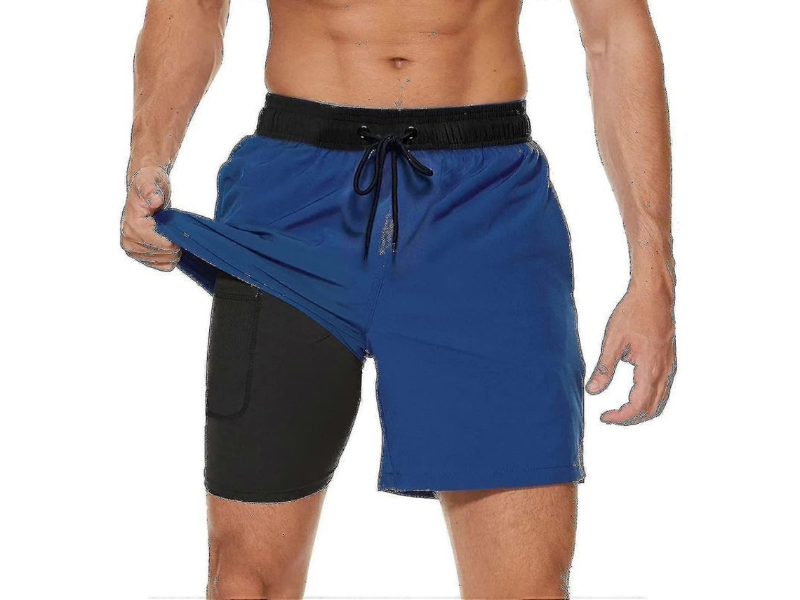 Bañador Para Hombre Con Forro De Compresión 2 En 1, De Secado Rápido Y Con Bolsillos Con Cremallera Para Playa Y Surf.