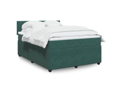 Cama Box Spring Con Colchón Terciopelo Verde Oscuro 160x200 Cm