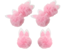 Conjunto De 6 Coelhinhos De Pelúcia Rosa Com Pompons E Orelhas.