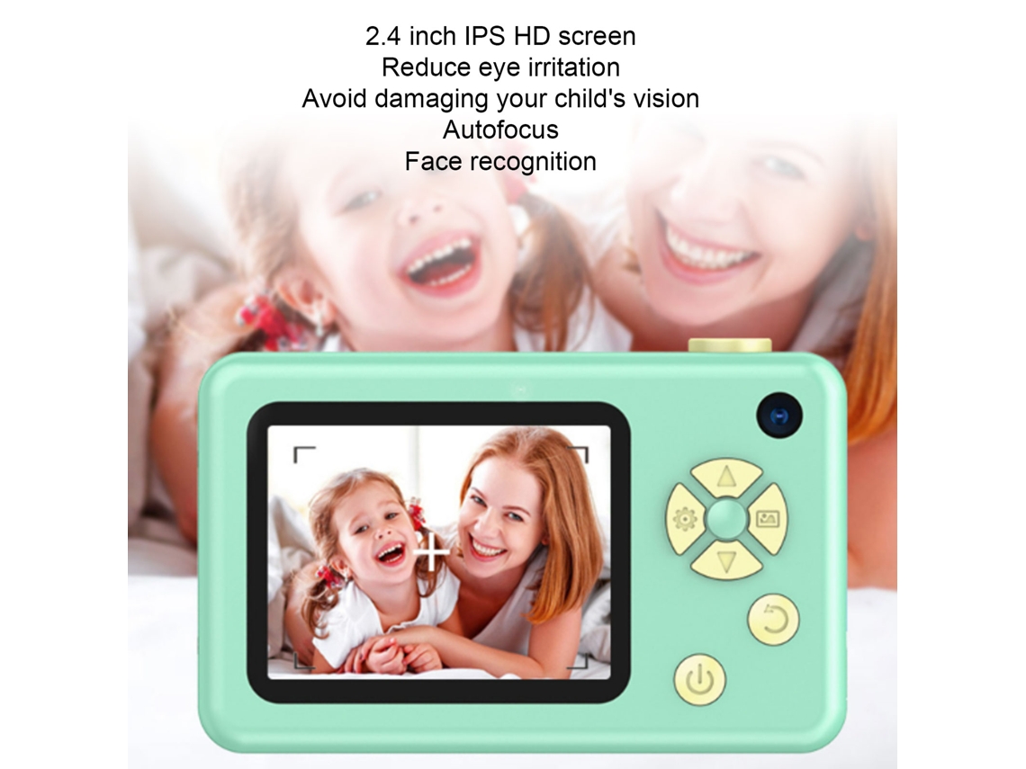 Cámara digital infantil de 48 MP HD con doble cámara, color verde. Regalo ideal.