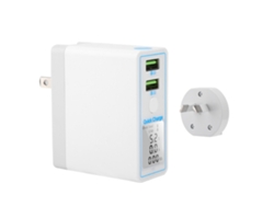 Carregador Usb Duplo Branco Qc3.0 Com Tela Lcd, Carregamento Rápido Para Telefone, Conector Dobrável 90°