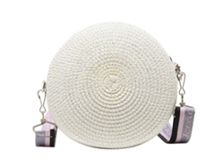 Bolso bandolera pequeño de paja trenzada para mujer con asa redonda, bolso de compras trenzado, blanco
