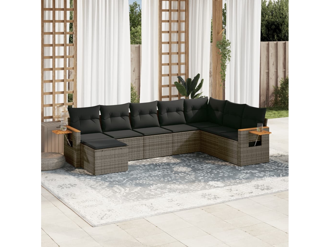 Conjunto de sofás de jardín de 8 piezas DKD Home Decor con cojines de mimbre gris