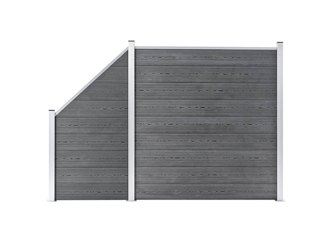 Panel de valla WPC, 1 cuadrado, 1 inclinado, 273 x 186 cm, gris, DKD HOME DECOR